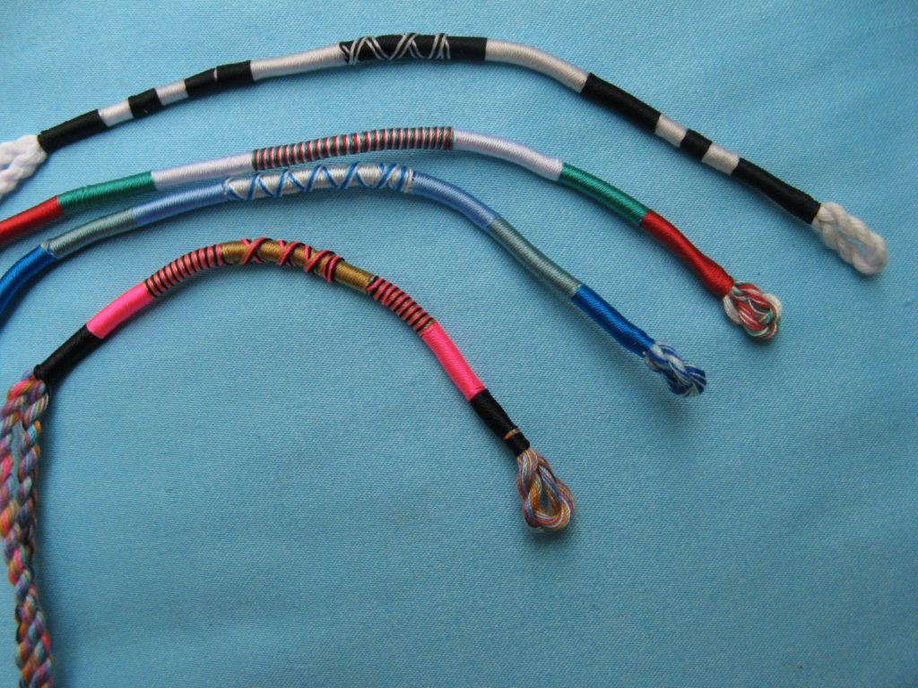 Makrame hair extensions in various patterns and colors